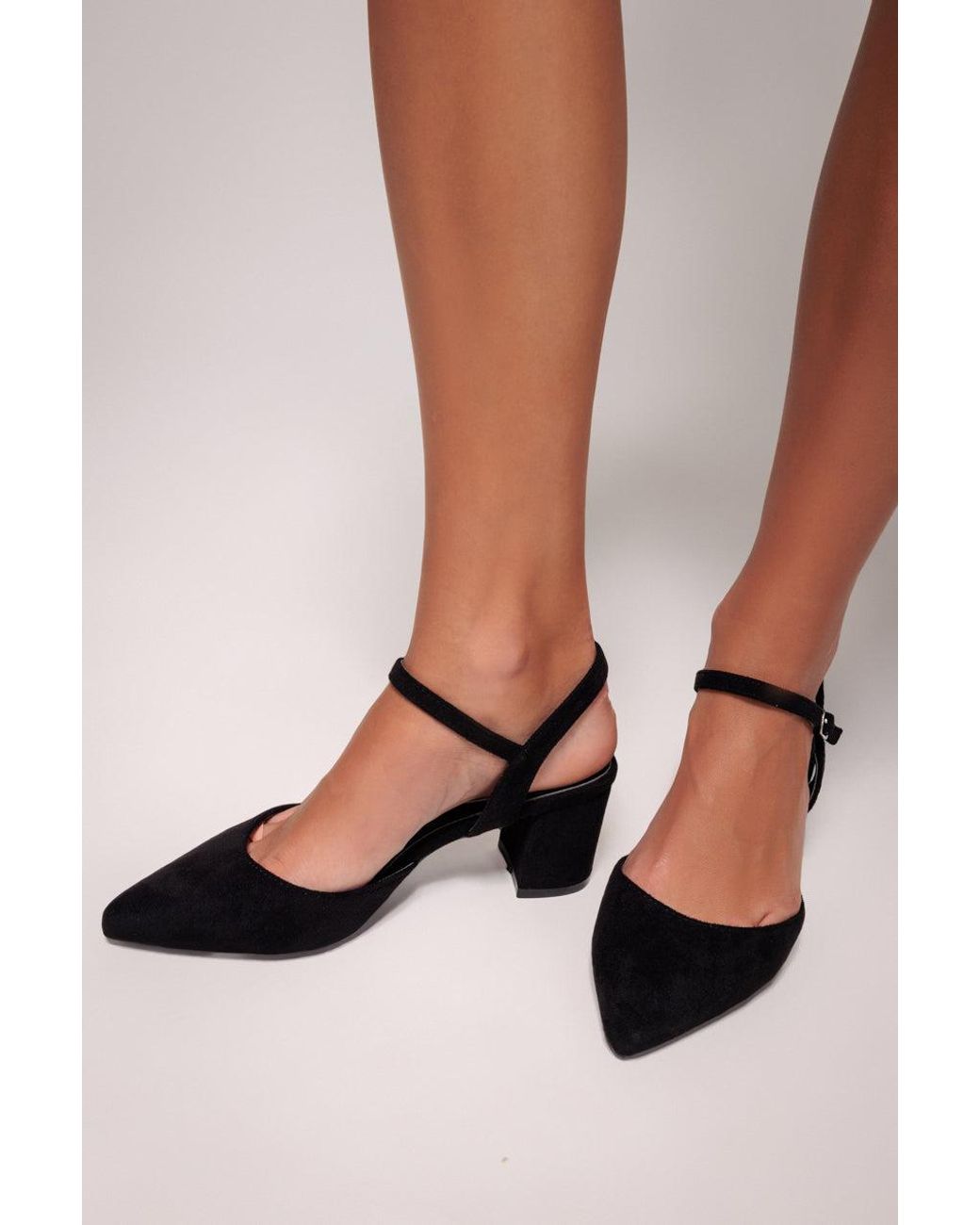 Goddiva Natural Pointed Slingback Block Heels
