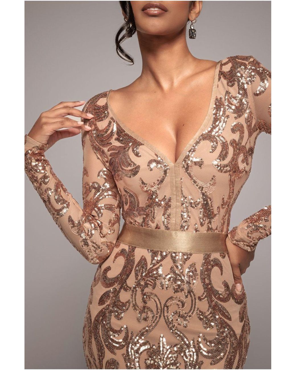 Goddiva Multicolor Embroidered Sequin & Mesh Maxi Dress