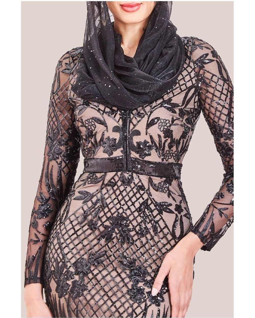 Goddiva Black Modesty Sequin Evening Maxi Dress