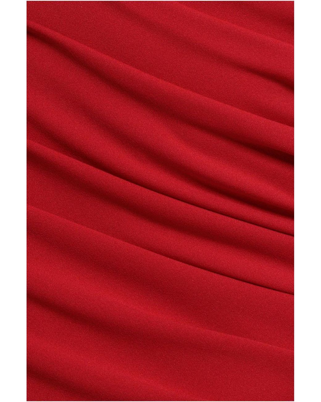 Goddiva Red Pleated One Shoulder Bardot Fit And Flare Maxi Dress