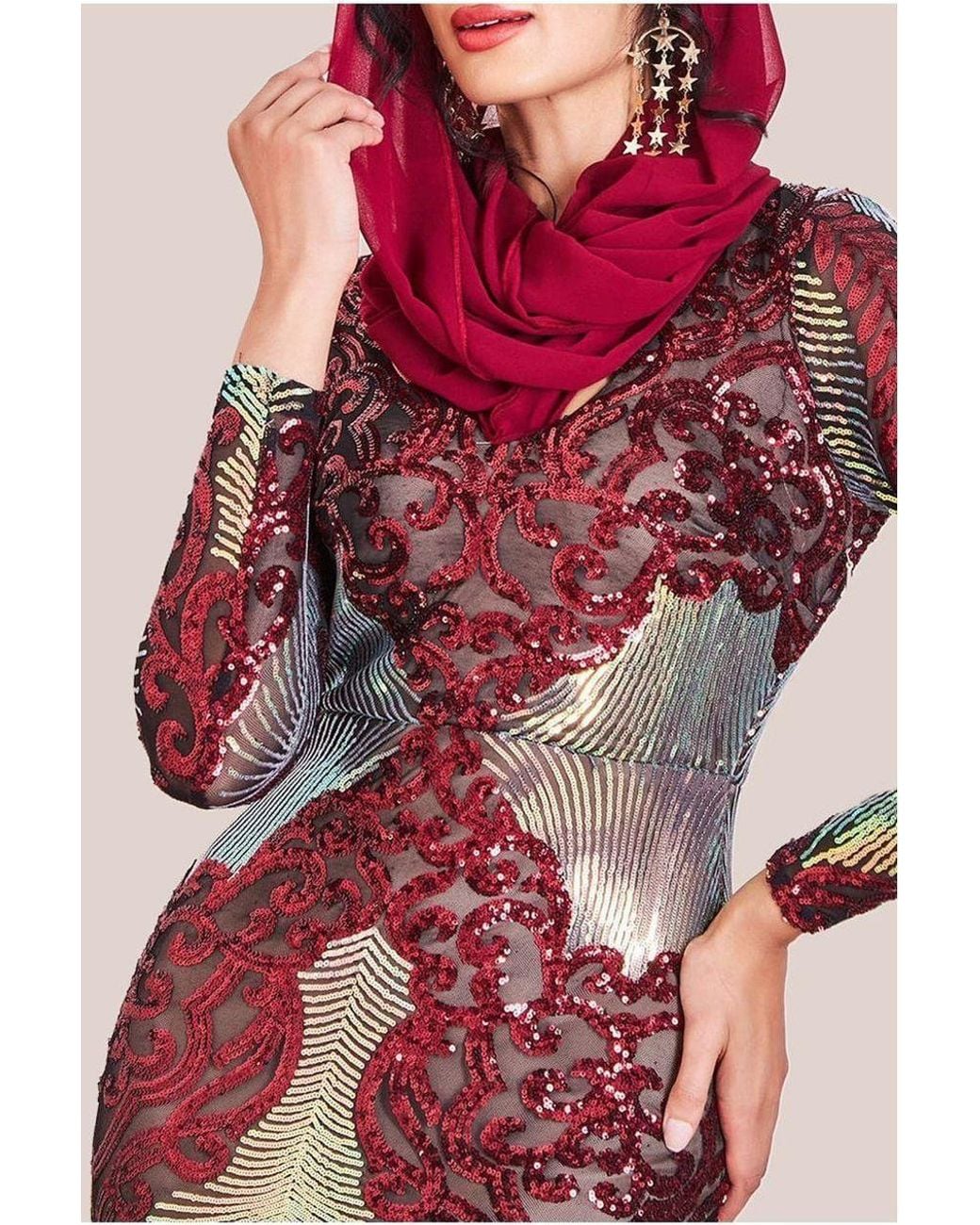 Goddiva Pink Modesty Contrast Sequin Maxi Dress