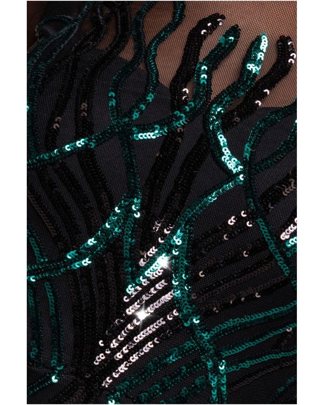 Goddiva Green Long Sleeve Sequin Flame Maxi