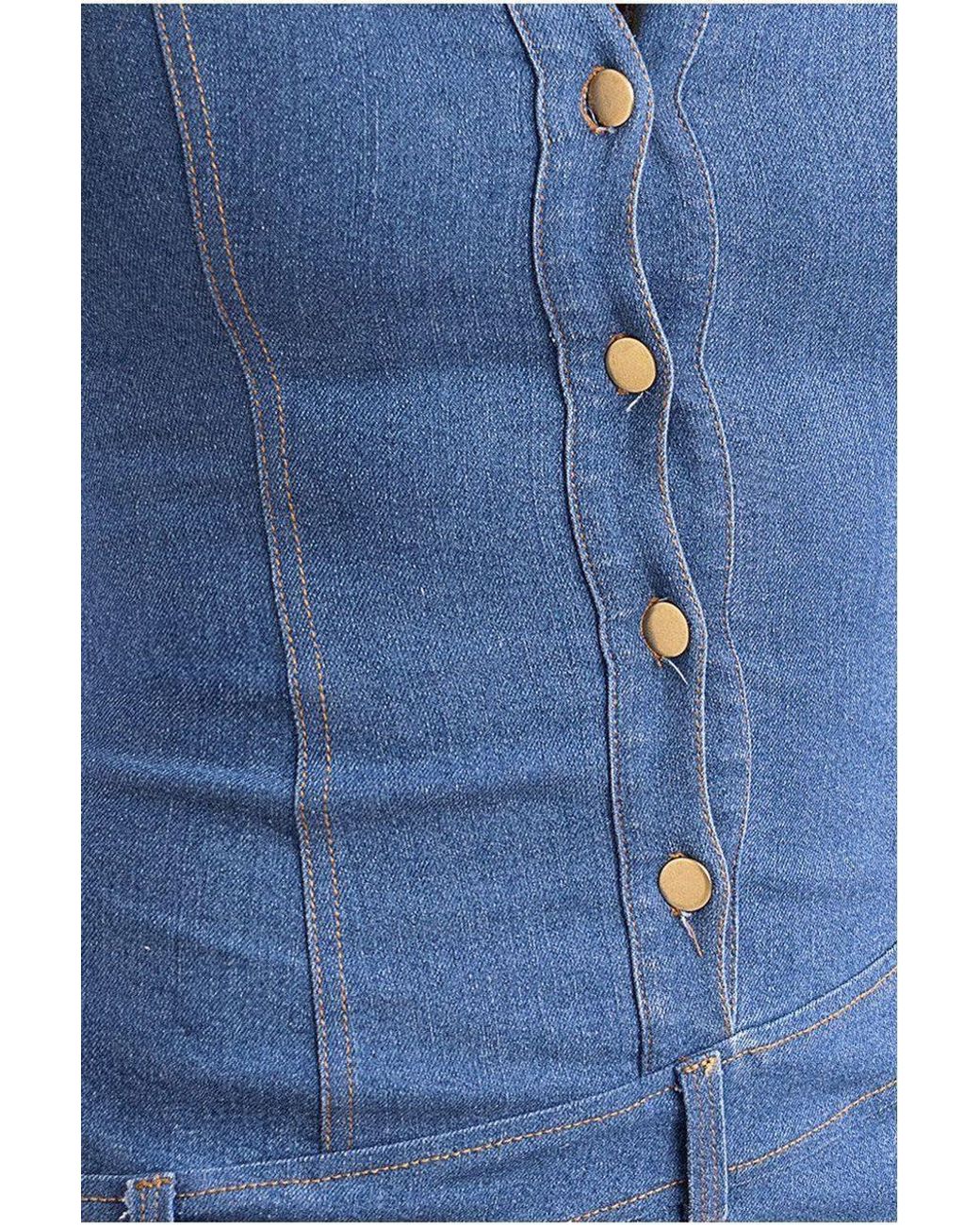 Goddiva Blue Denim Frayed Asymmetric Sleeveless Midaxi Shirt Dress
