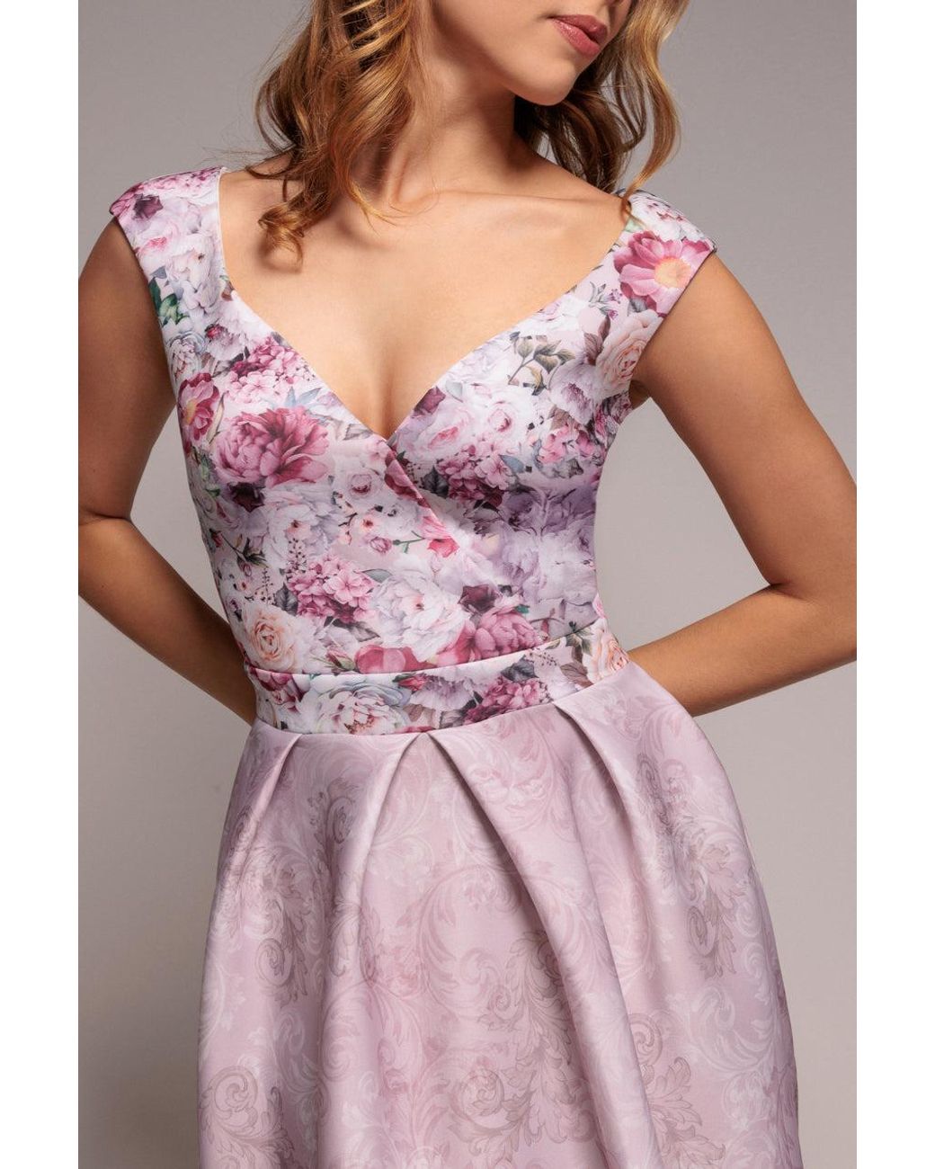 Goddiva Green Sweetheart Floral Midi Dress