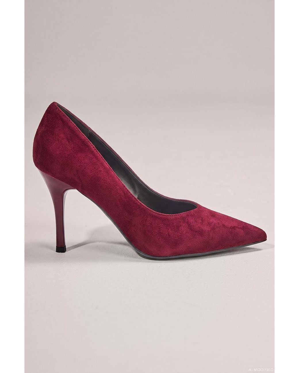 Goddiva Red Classic Low Cut Stiletto Style Suede Court Heels