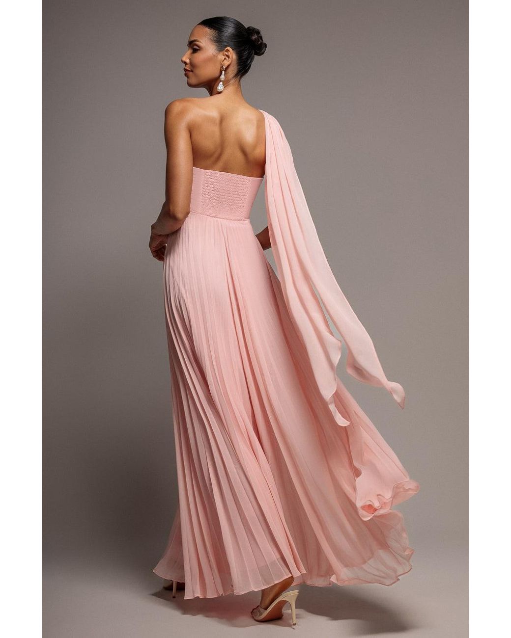 Goddiva Pink Sleeveless Pleated Chiffon Multiway Scarf Maxi Dress