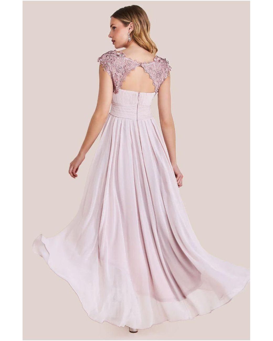 Goddiva Pink Crochet & Pleated Top High Low Maxi