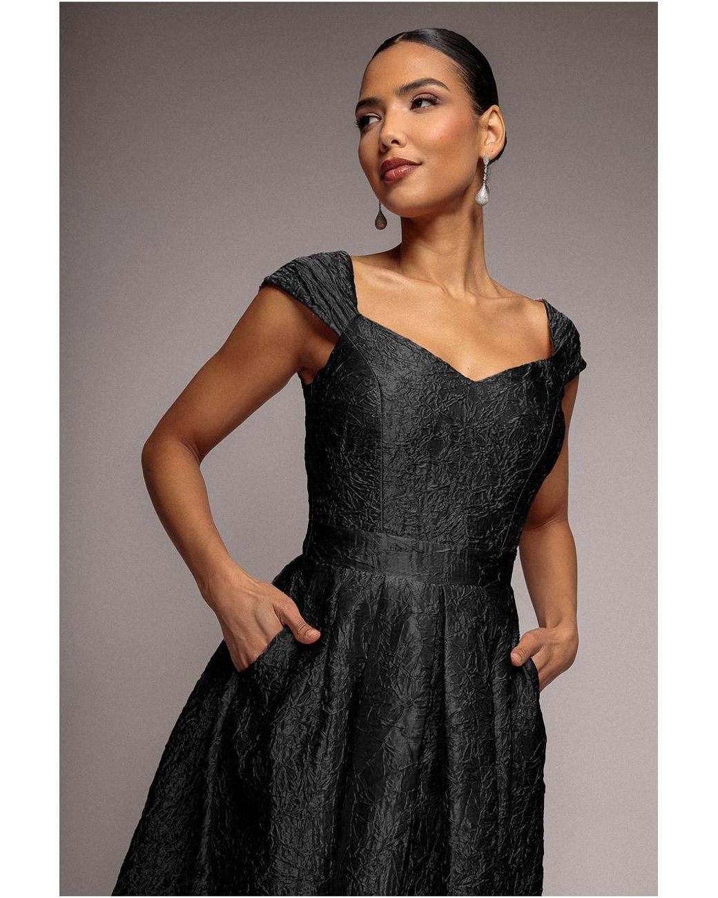 Goddiva Black Crushed Satin Sleeveless A Line Midi Dress
