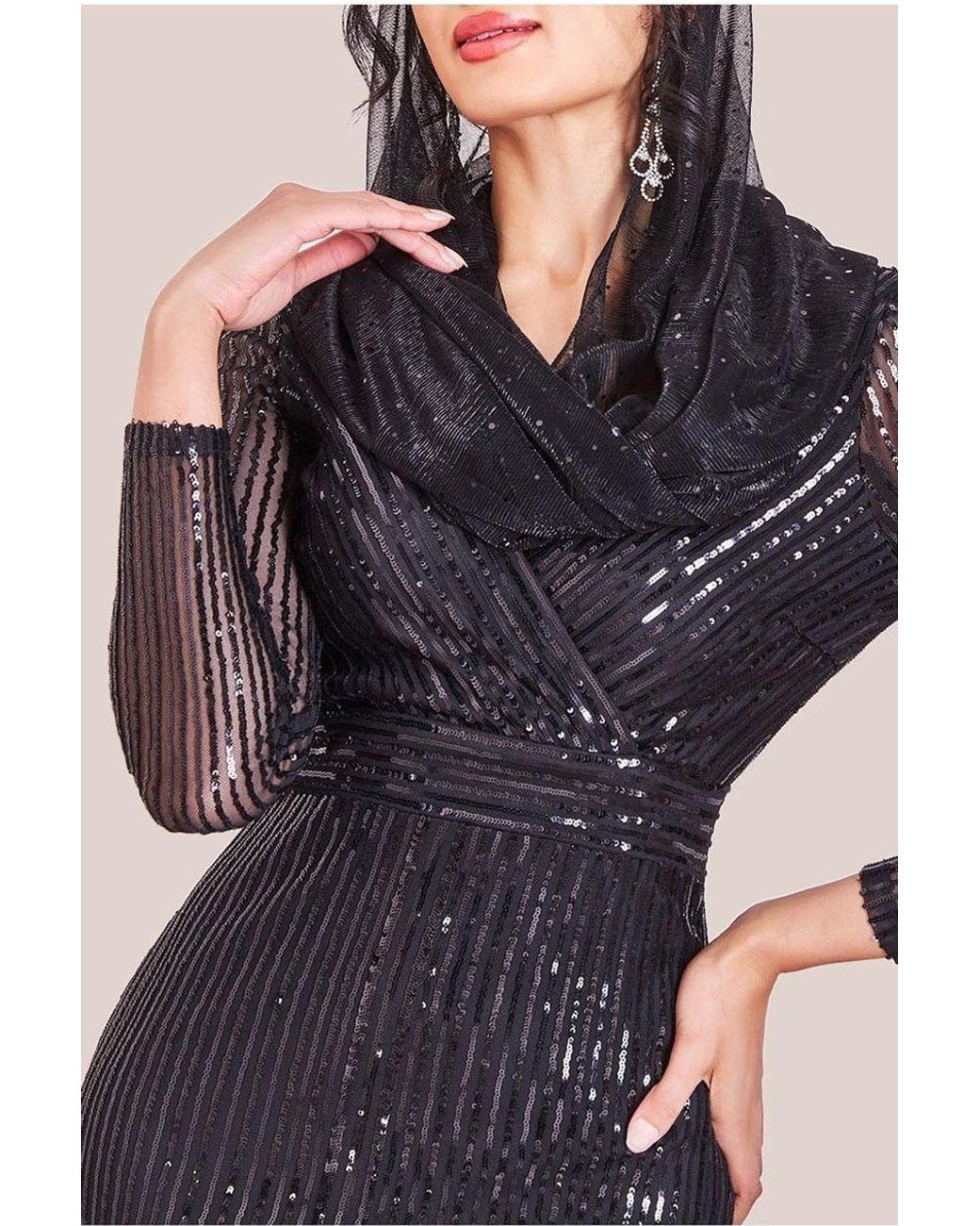 Goddiva Orange Modesty Sequin Wrap Maxi Dress