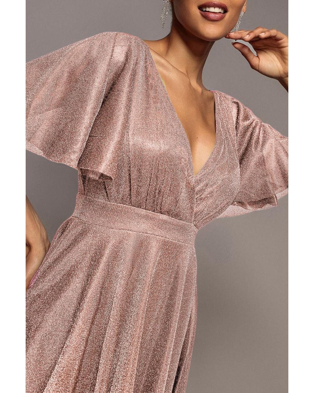 Goddiva Brown Sparkle Lurex Mini Skater Dress