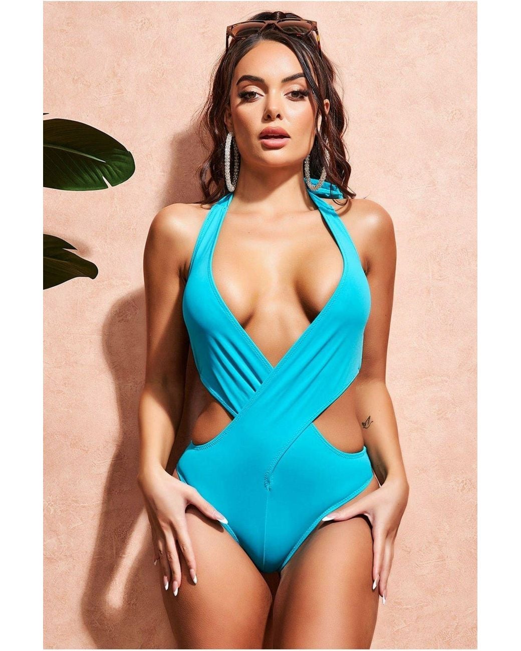 Goddiva Blue V Neck Swimsuit