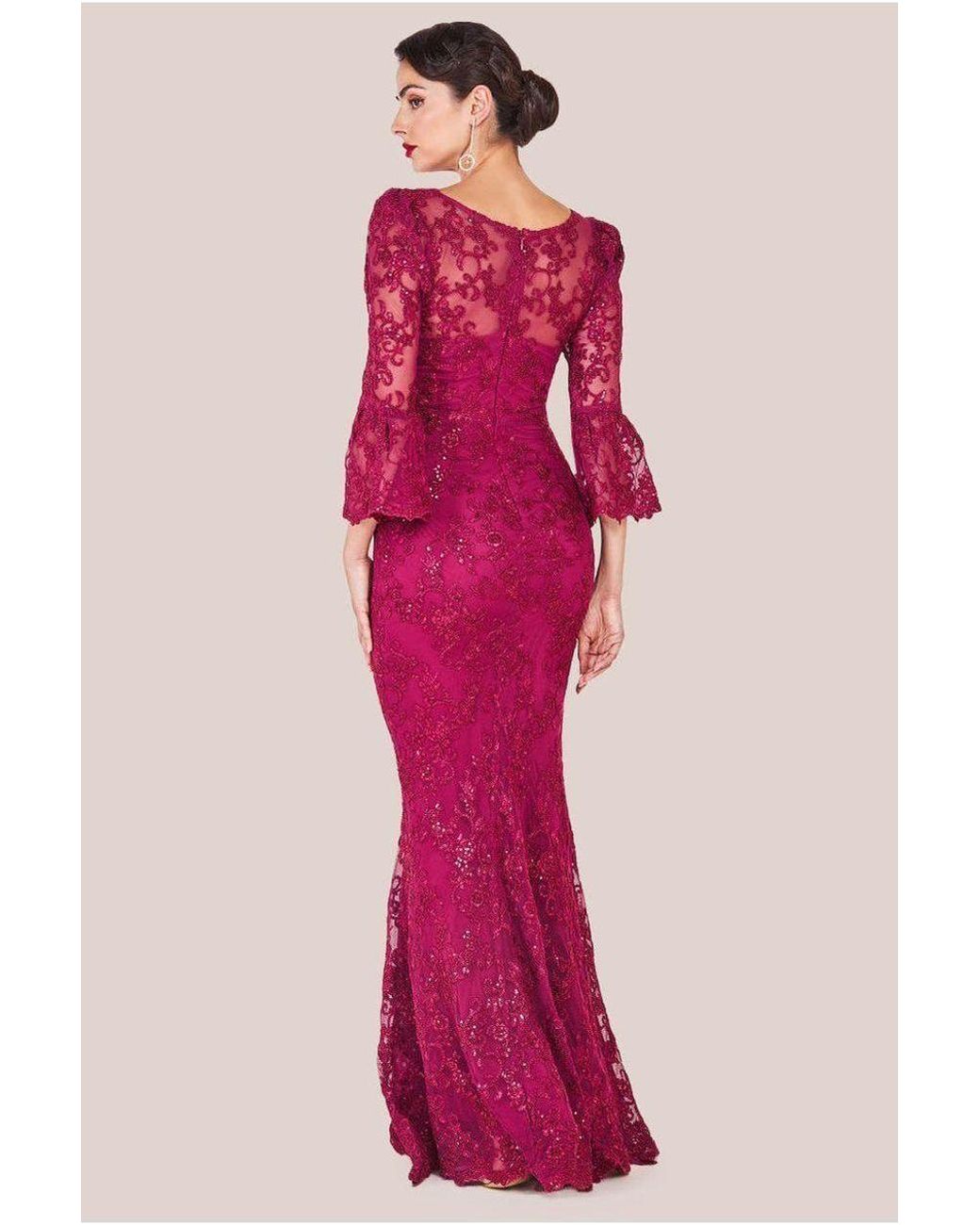Goddiva Pink Scalloped Lace Maxi Dress