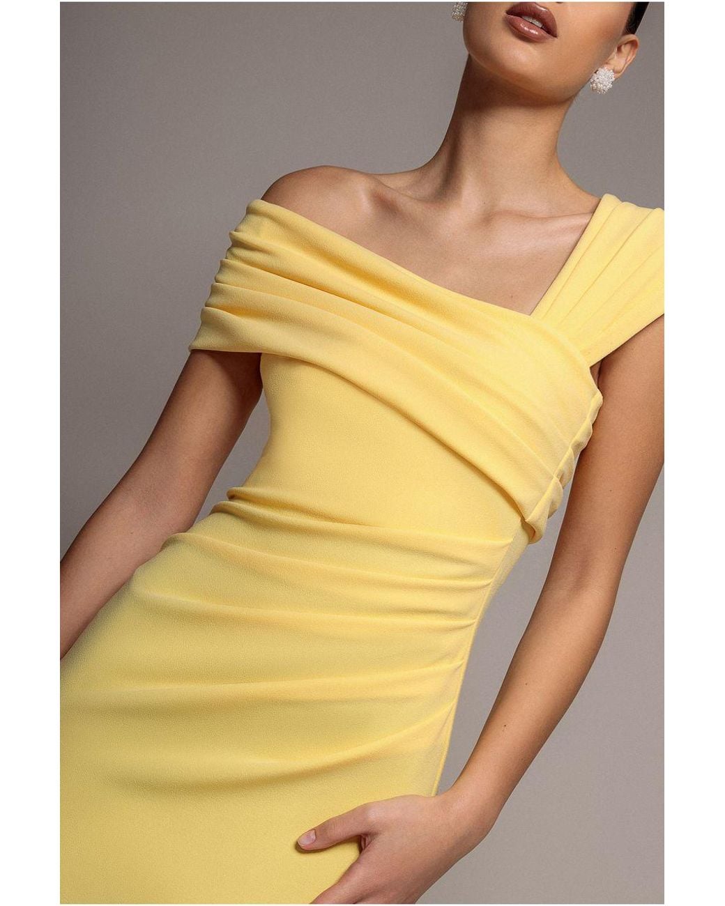 Goddiva Multicolor One Shoulder Asymmetric Scuba Crepe Maxi Dress