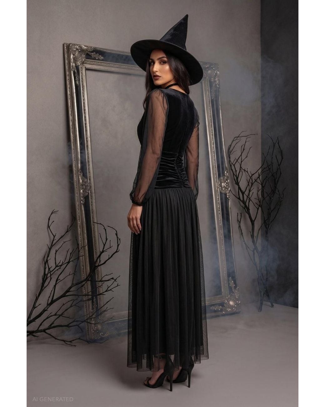 Goddiva Black Long Sleeve Maxi Classic Witch Halloween Costume