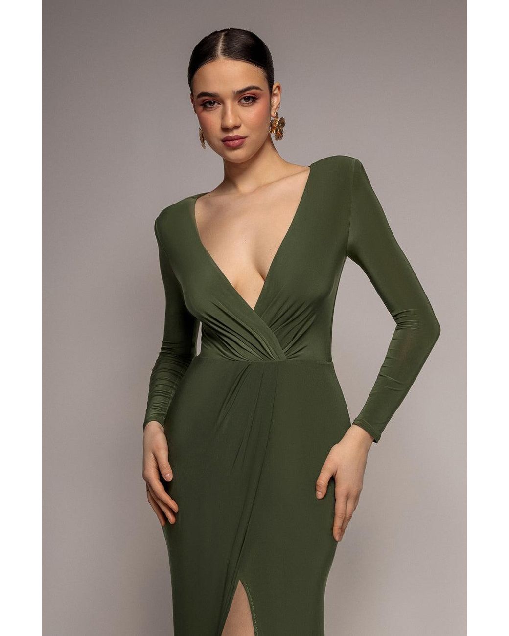 Goddiva Green Front Crossover Split Midi Dress