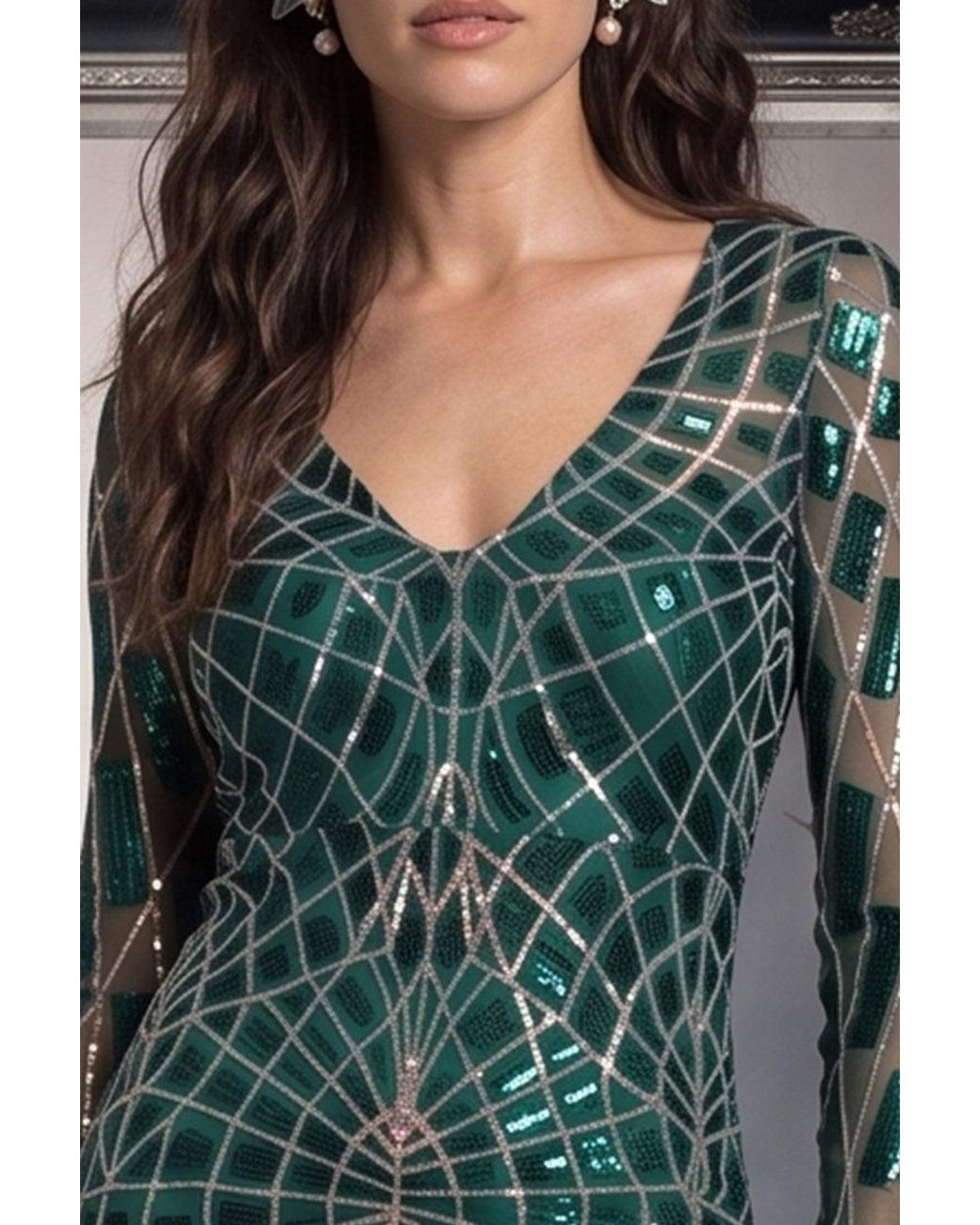 Goddiva Gray Iridescent Long Sleeve Sequin Mermaid Inspired Halloween Costume