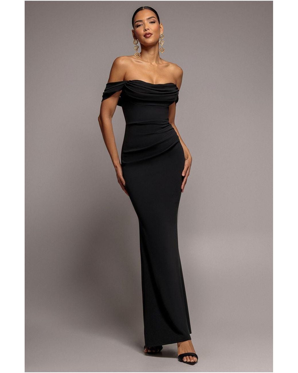 Goddiva Black Off The Shoulder Cowl Neck Maxi Dress