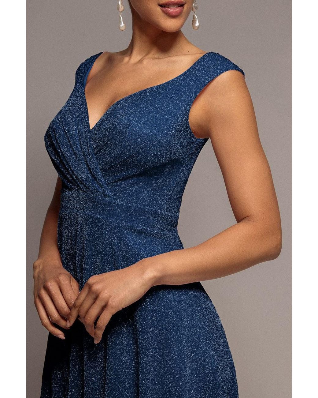 Goddiva Blue Crossover Lurex Glitter Maxi Dress