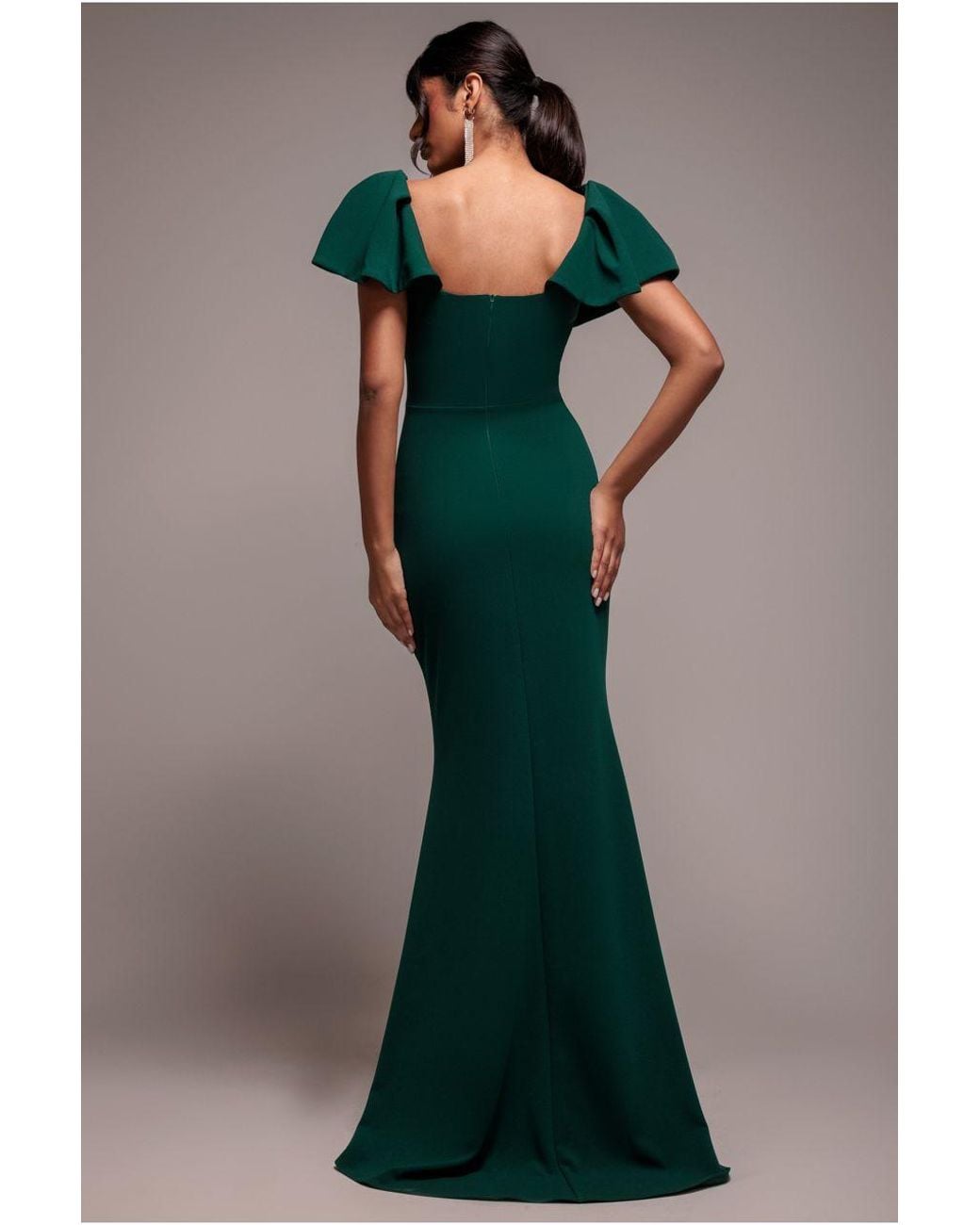 Goddiva Green Cape Sleeve Detail Front Tie Maxi Dress