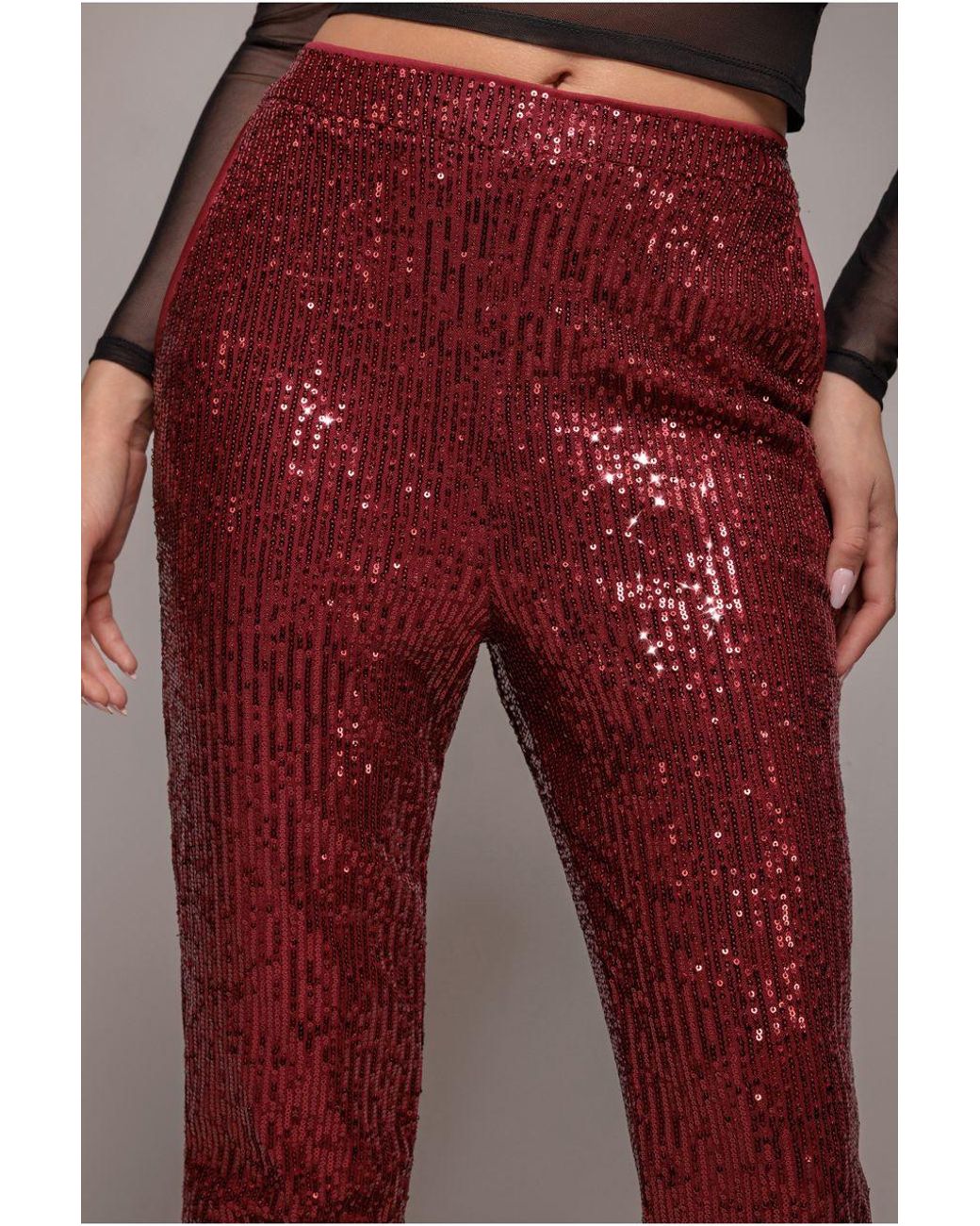 Goddiva Red Sequin Cuffed Ankle Trouser