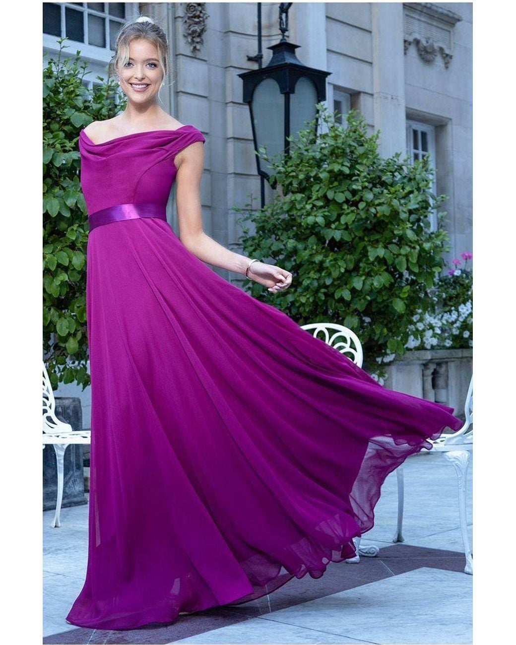 Goddiva Pink Cowl Neck Chiffon Maxi Dress