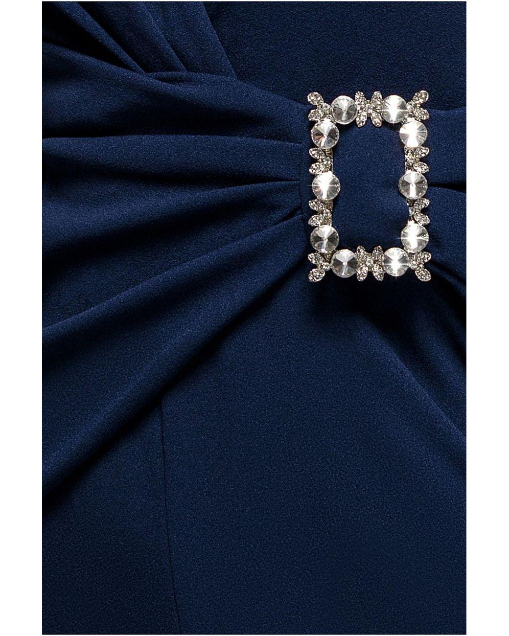 Goddiva Blue Buckle Plunge Bow Detail Jumpsuit