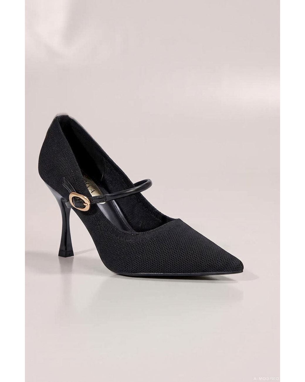 Goddiva Black Pointed Toe Mary Jane High Court Heels