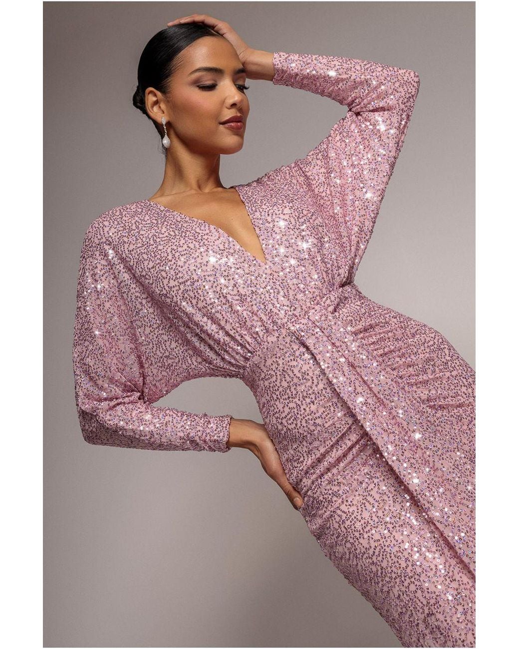 Goddiva Pink Plunge V-neck Sequin Maxi