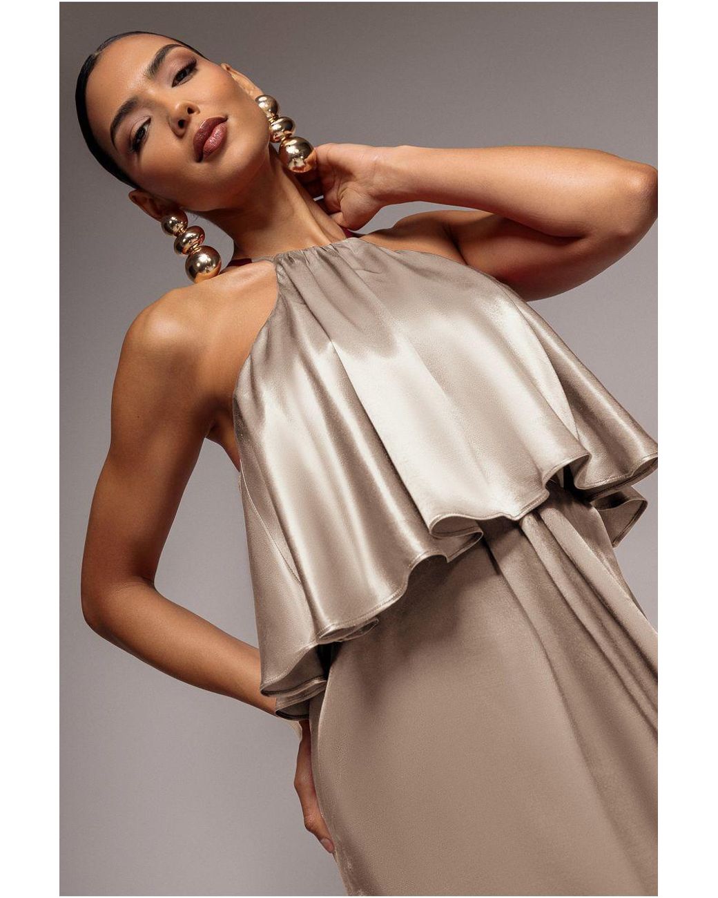 Goddiva Pink Satin Viscose Front Wrap Midi
