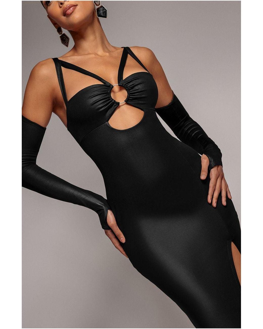 Goddiva Blue Faux Leather Cut Out Maxi Dress