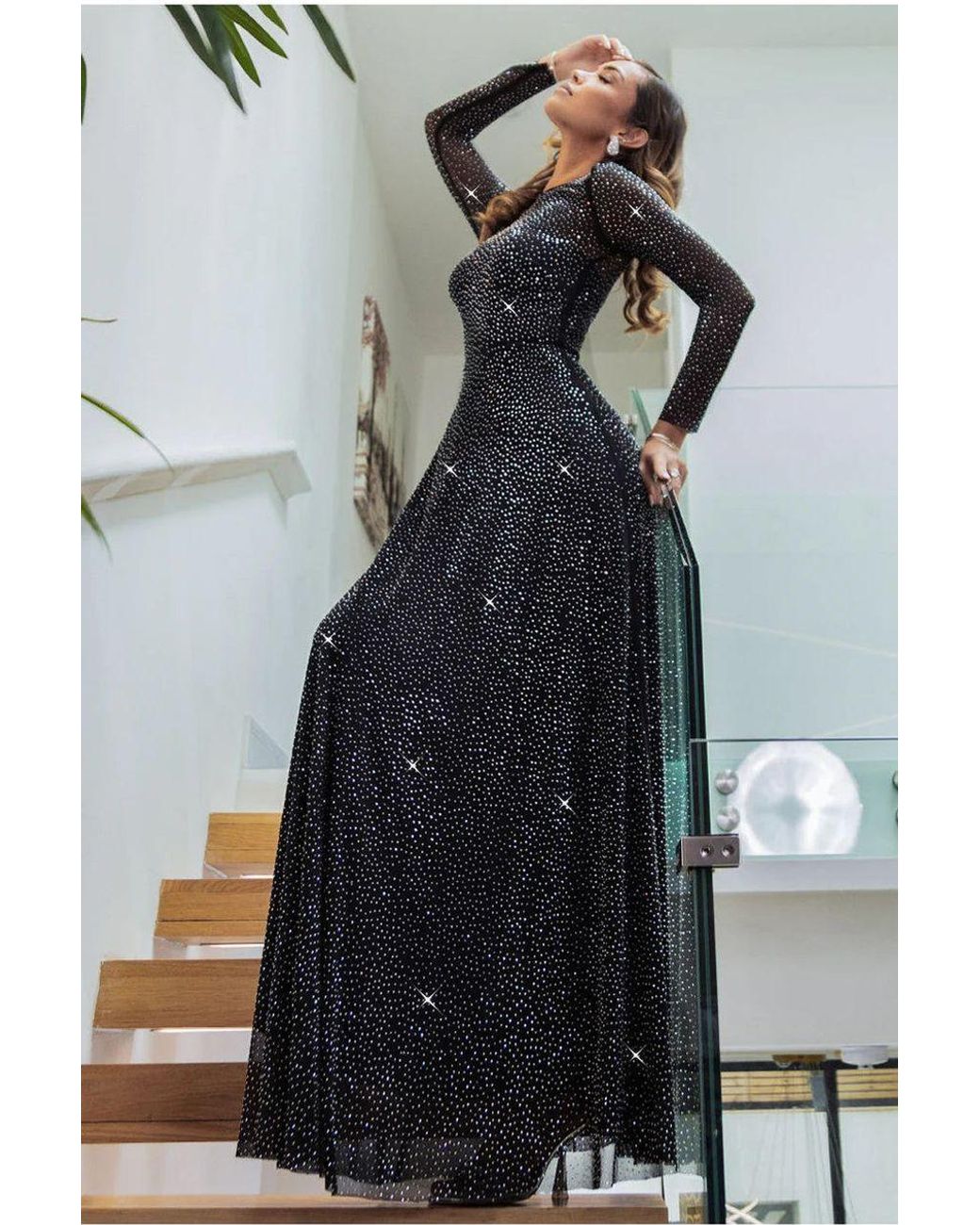 knee length dresses for ladies Black | Shift Diamante Collar Midi Dress main image 1