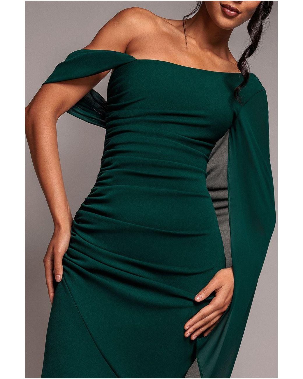 Goddiva Multicolor One Shoulder Cape Scuba & Chiffon Maxi Dress