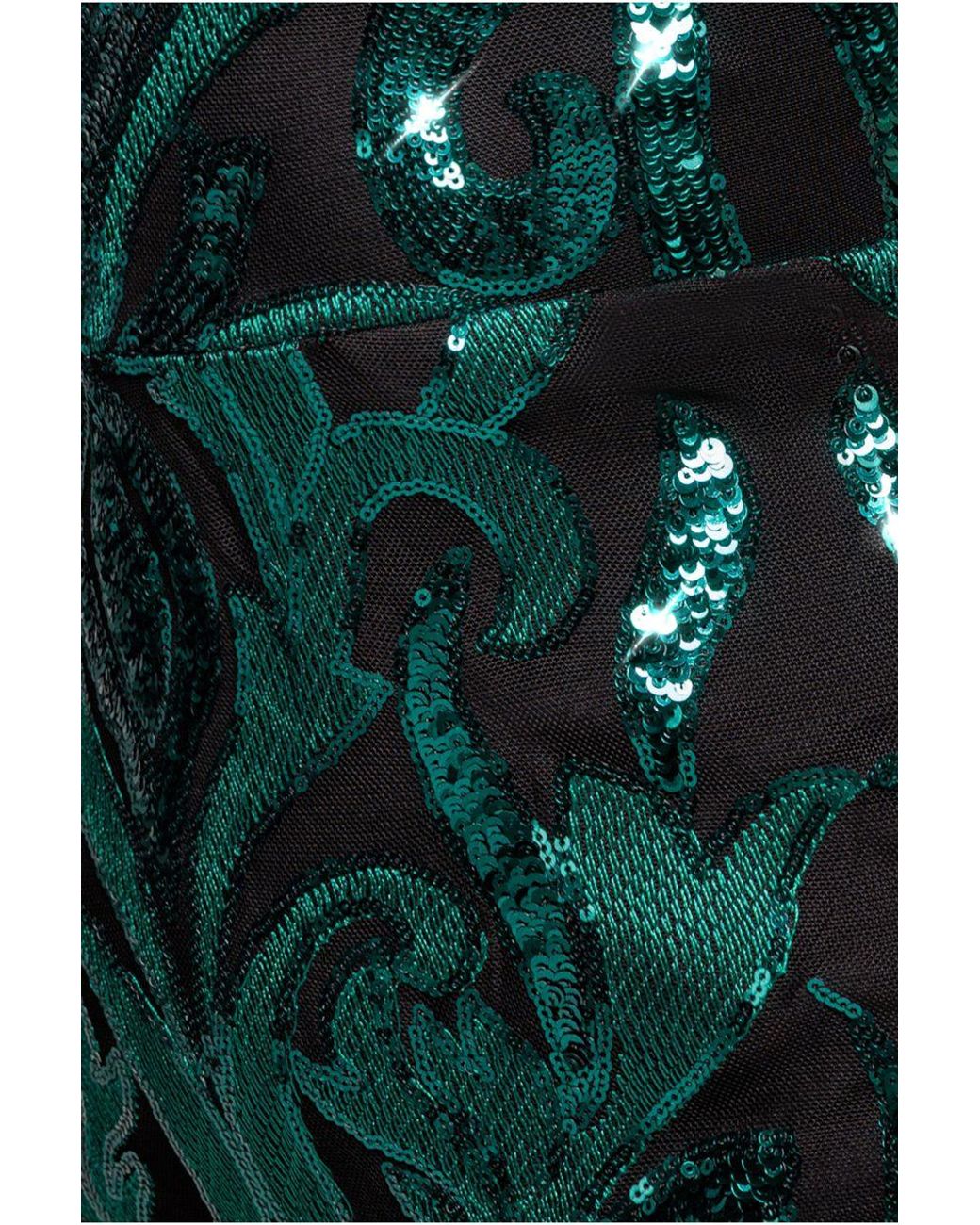 Goddiva Blue Square Neck Scalloped Embroidered Sequin Midi Dress