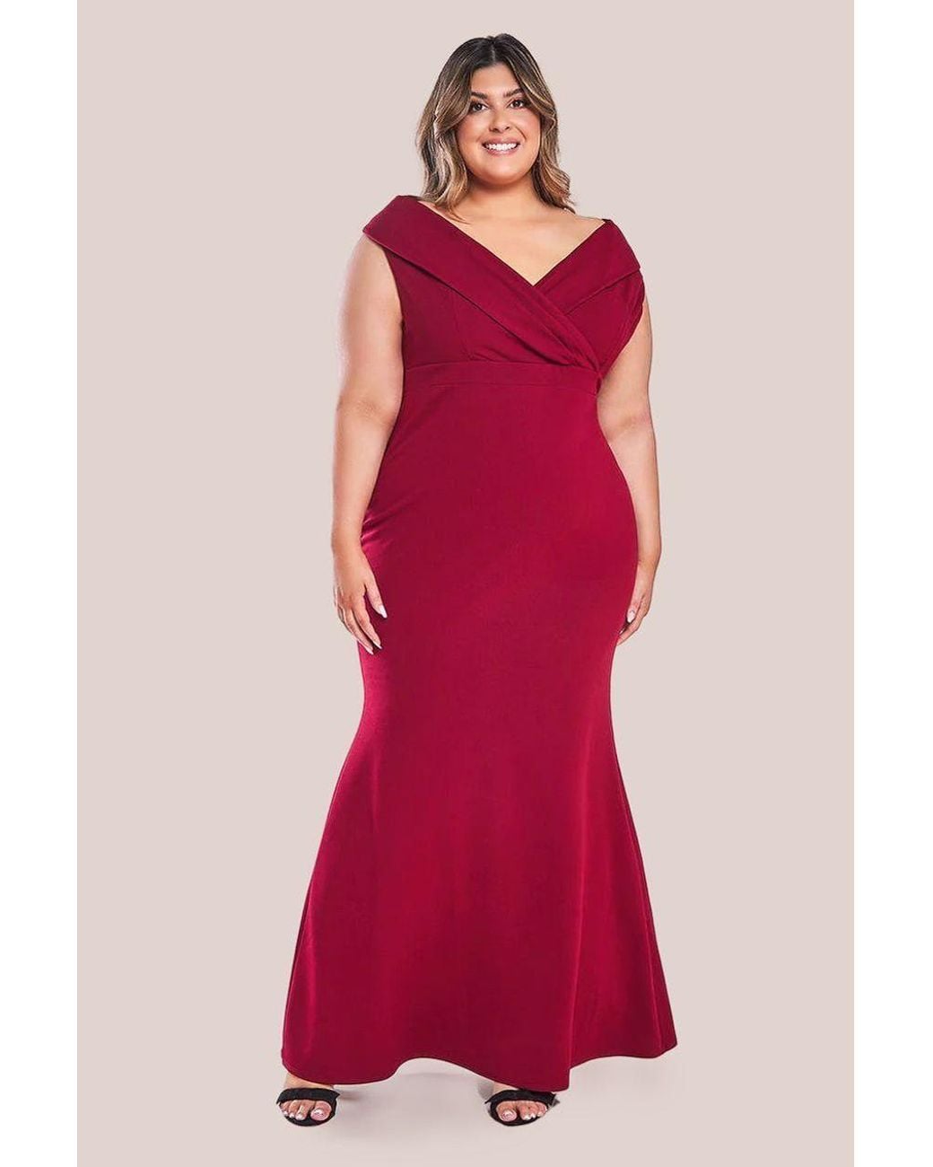 Goddiva Red Front Wrap Off The Shoulder Maxi Dress