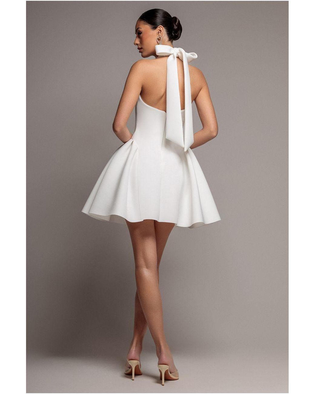 Goddiva Gray Corset Fit And Flare Halter Neck Skater Mini Dress