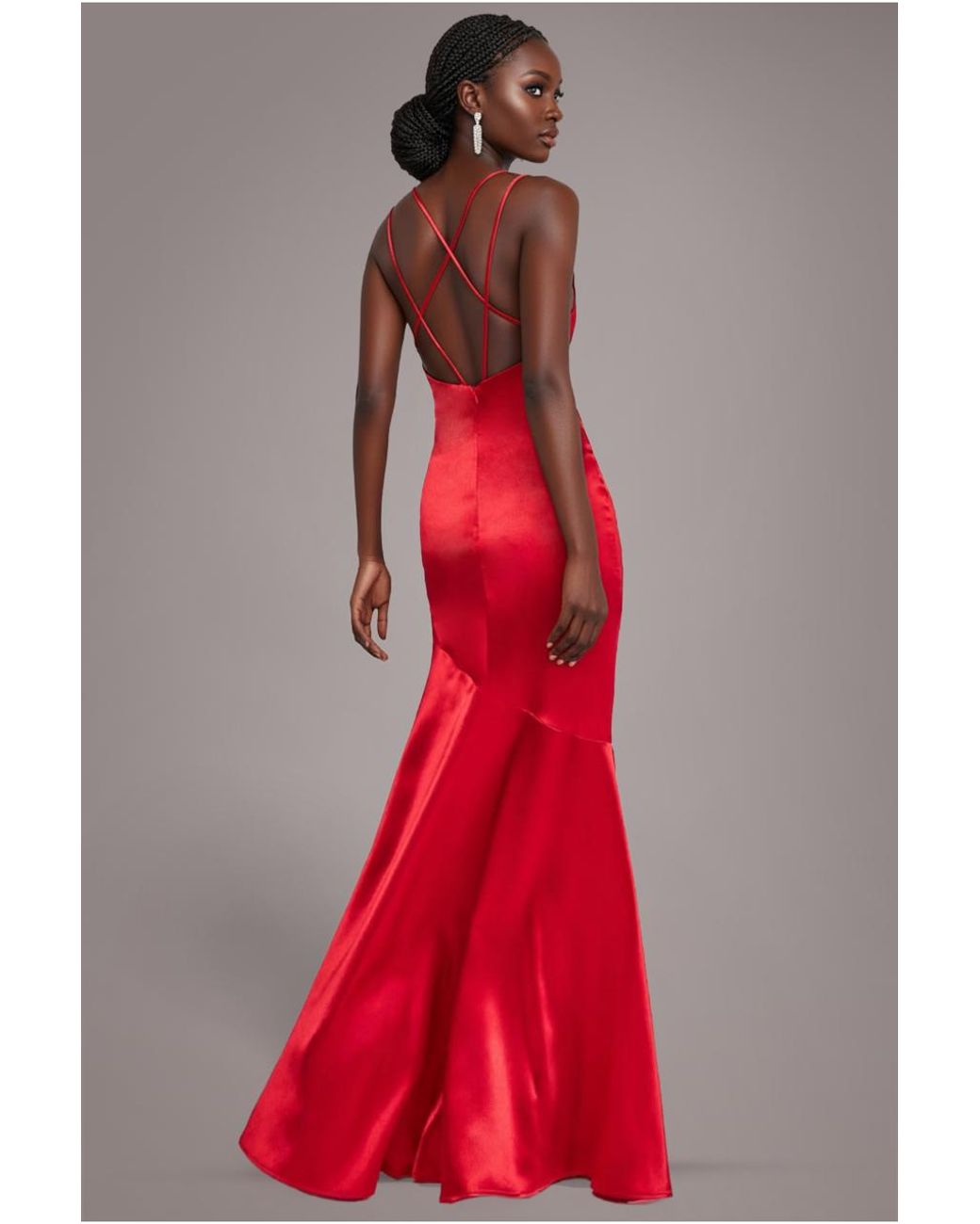 Goddiva Red Cowl Neck With Strappy Back Satin Maxi