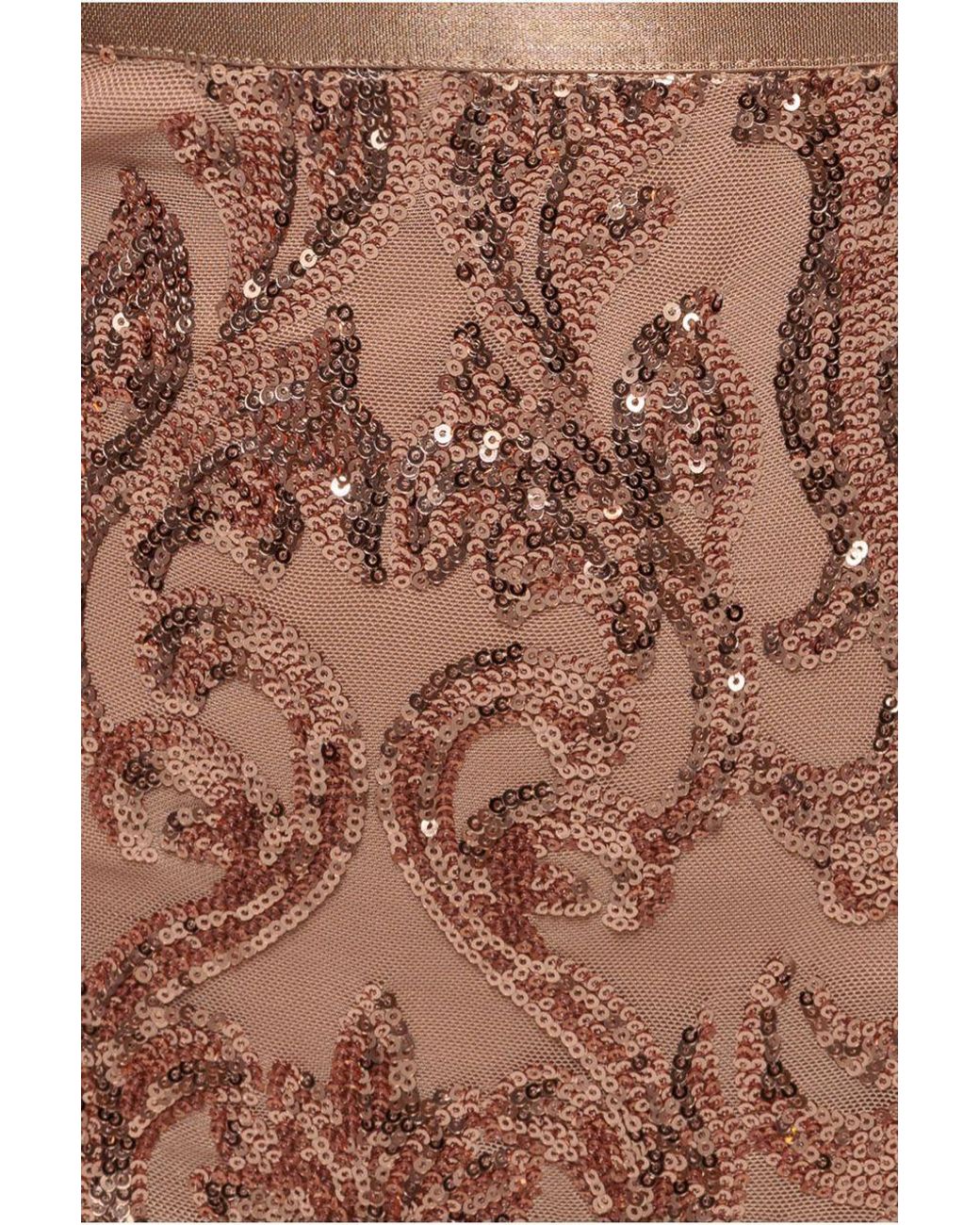 Goddiva Natural Sequin & Mesh Midi Dress