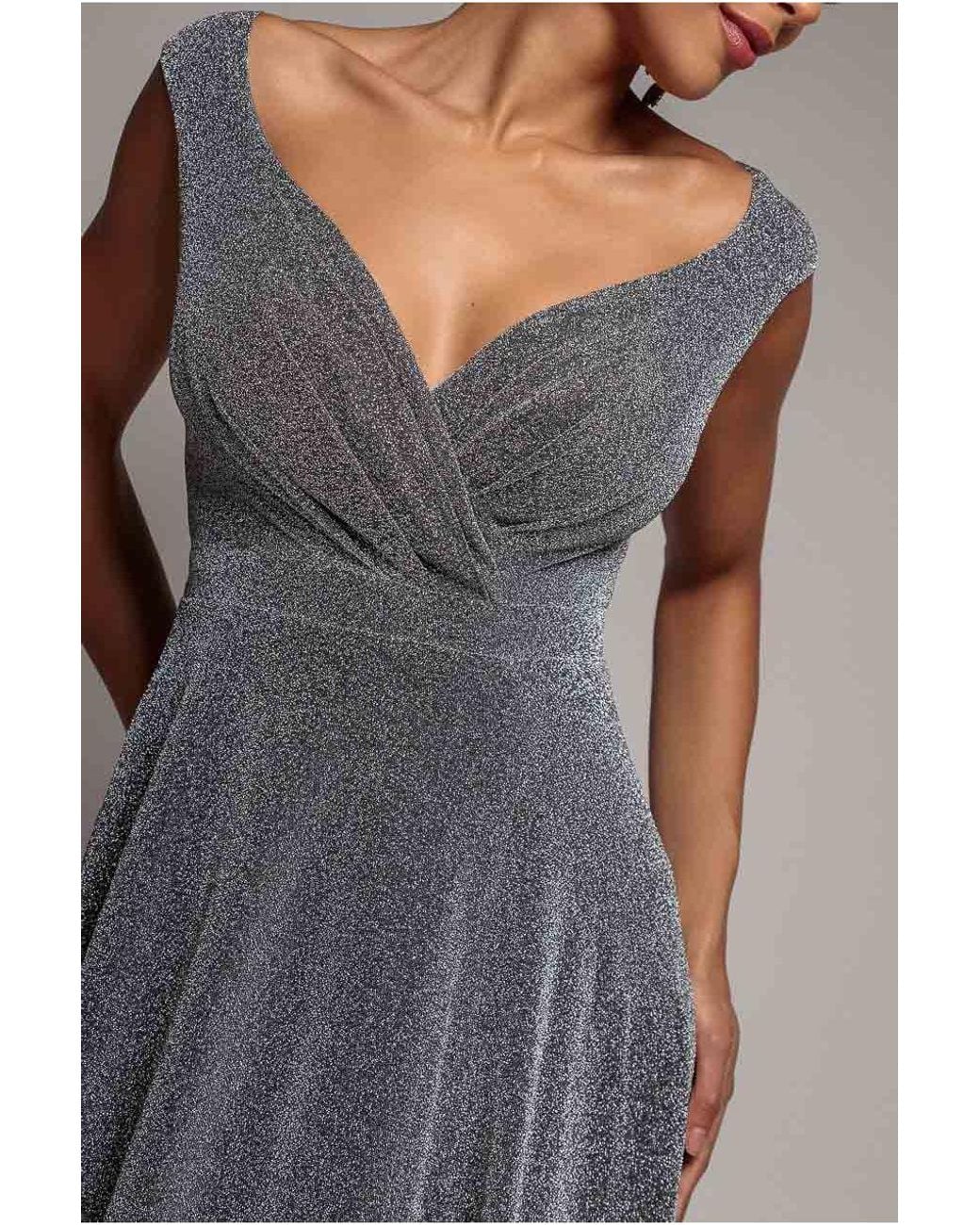 Goddiva Blue Crossover Lurex Glitter Maxi Dress
