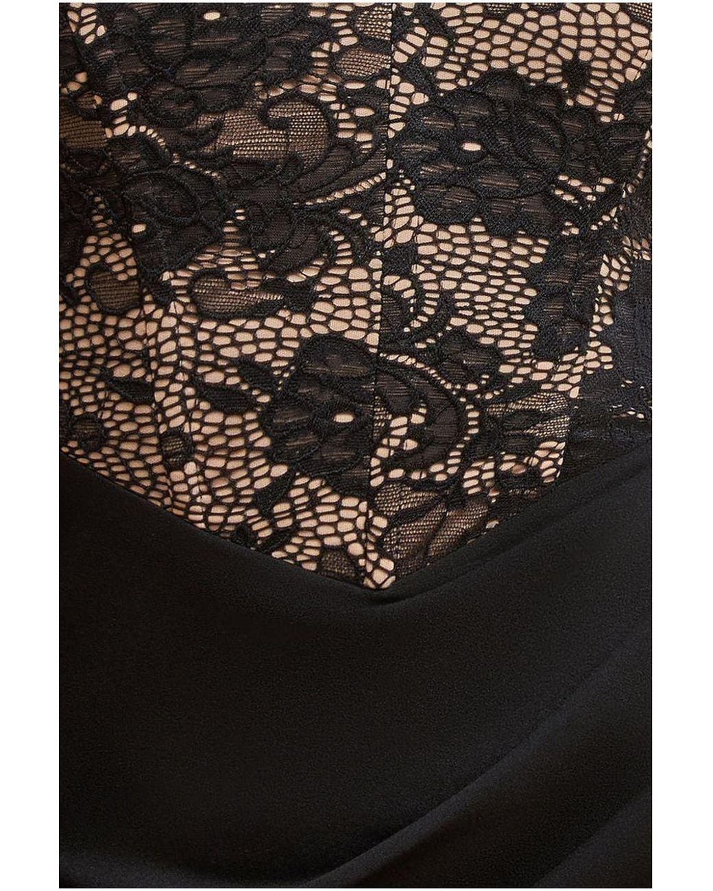 Goddiva Black One Shoulder Organza Fan Detail Lace Bodice Midi Dress