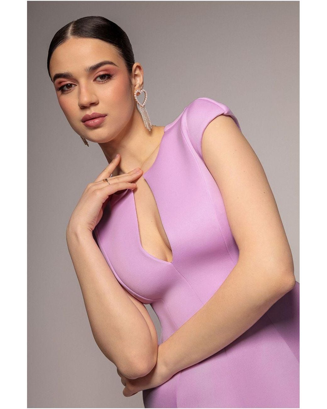 Goddiva Purple Cap Sleeve Plunging V-Neckline A-Line Midi Dress