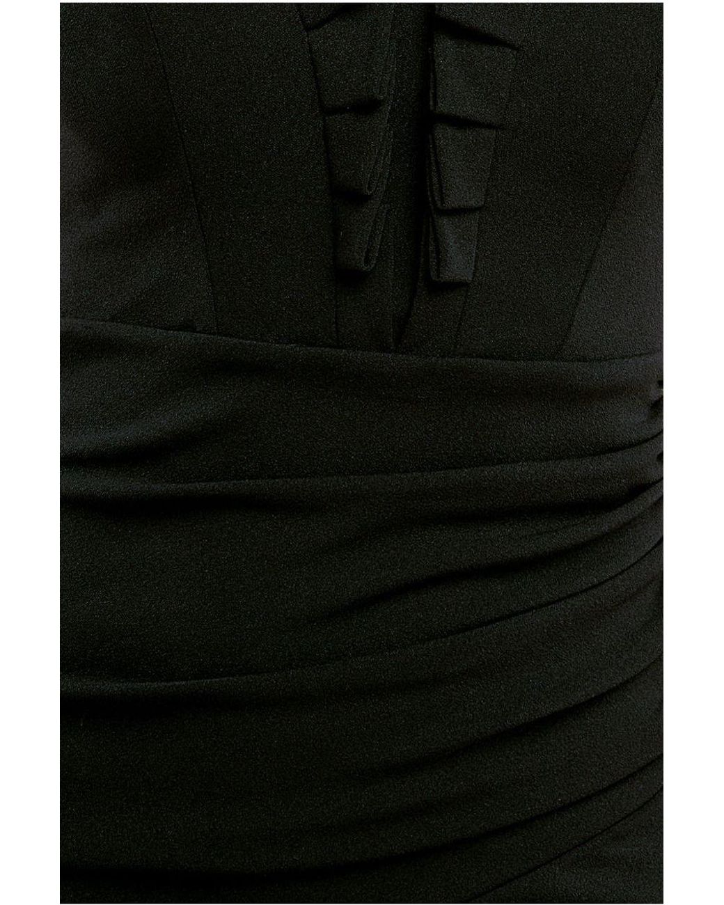 Goddiva Black Off The Shoulder Frill Bodice Midi Dress