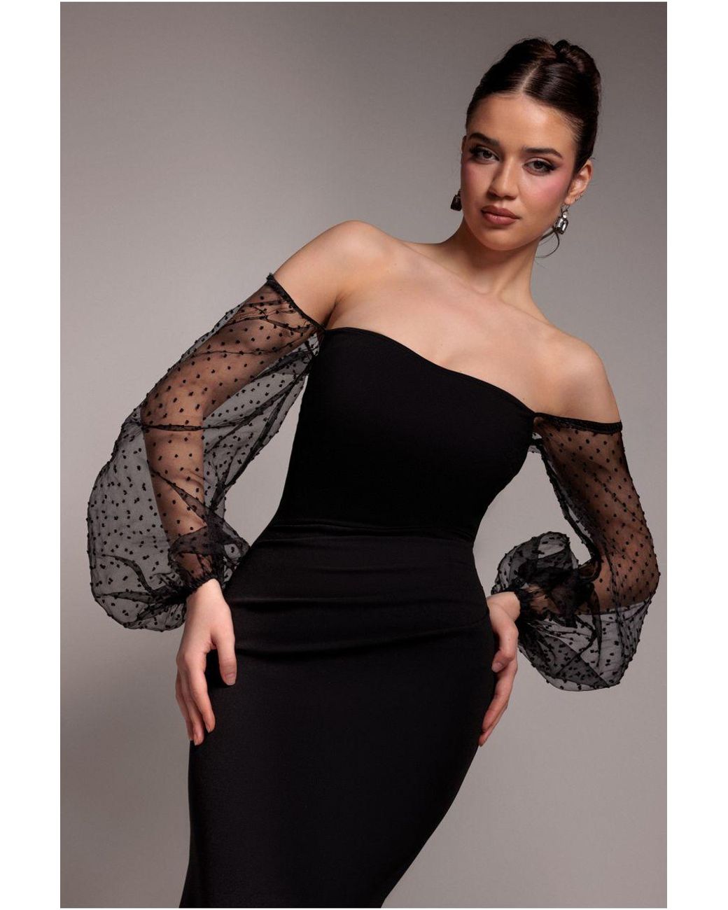 Goddiva Black Dobby Organza Bishop Sleeve Multiway Maxi Dress