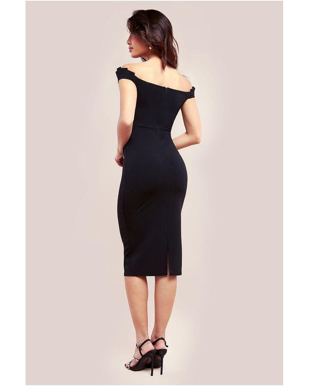Goddiva Black Off The Shoulder Frill Bodice Midi Dress