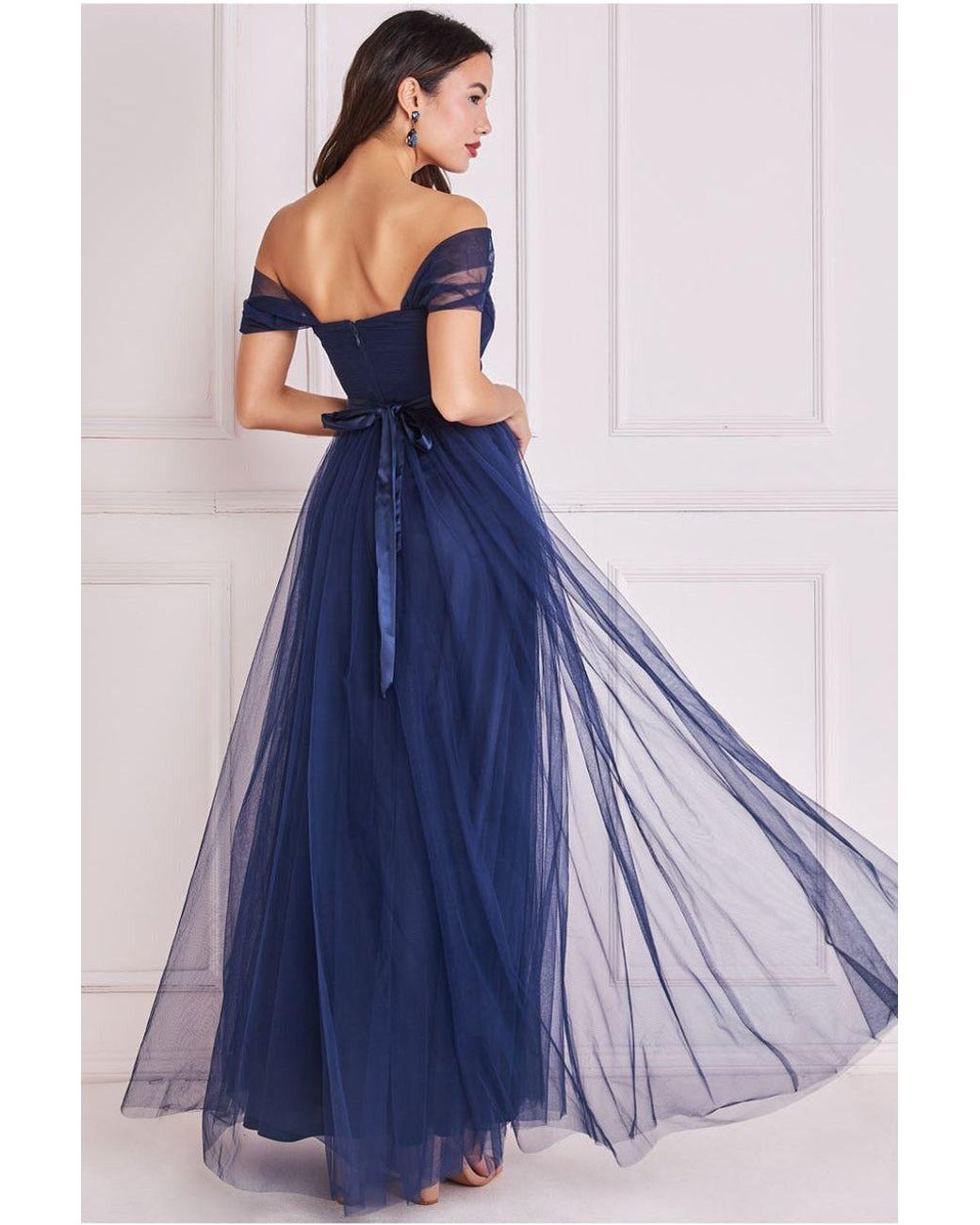 Goddiva Blue Off The Shoulder Princess Maxi Dress