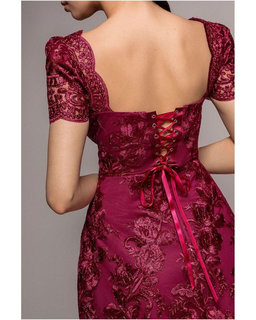 Goddiva Scallop Edge Corset Back Structured Lace Mini Dress | Lyst