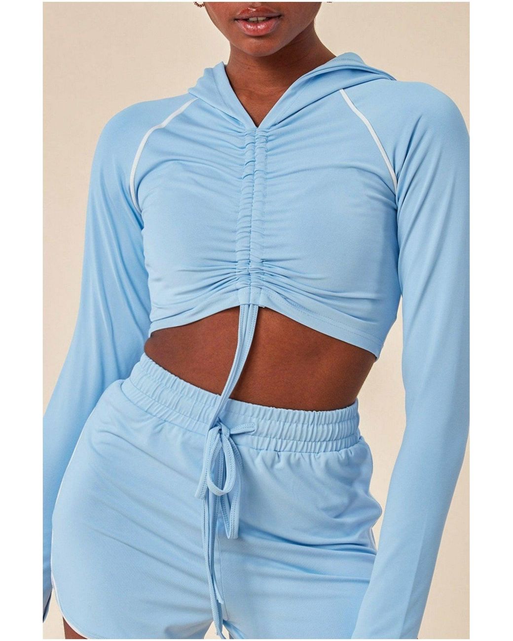 Cosmochic Blue Jersey Short Set With Drawstring Top