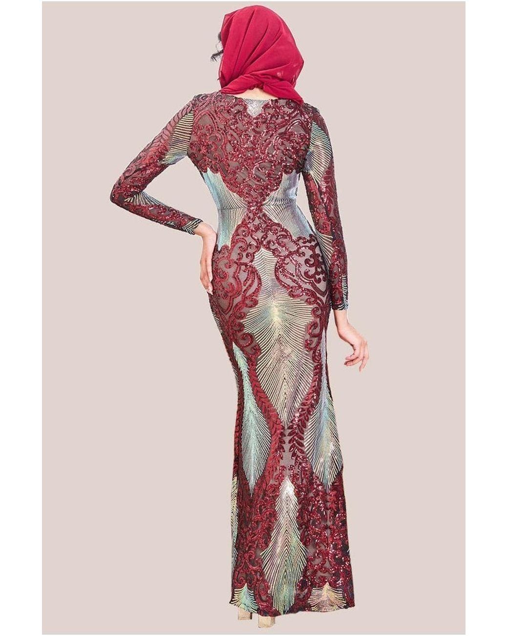 Goddiva Pink Modesty Contrast Sequin Maxi Dress