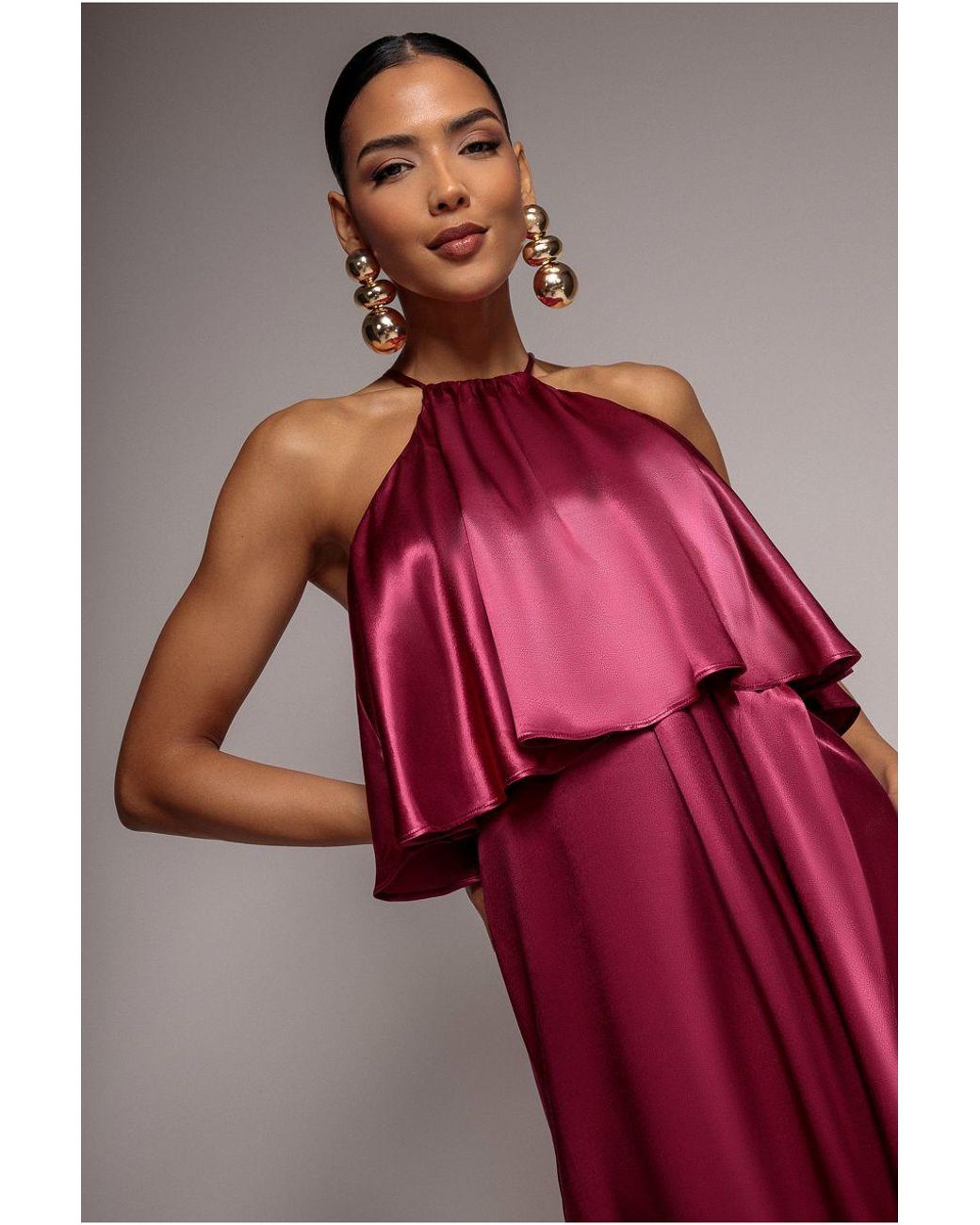 Goddiva Pink Satin Viscose Front Wrap Midi