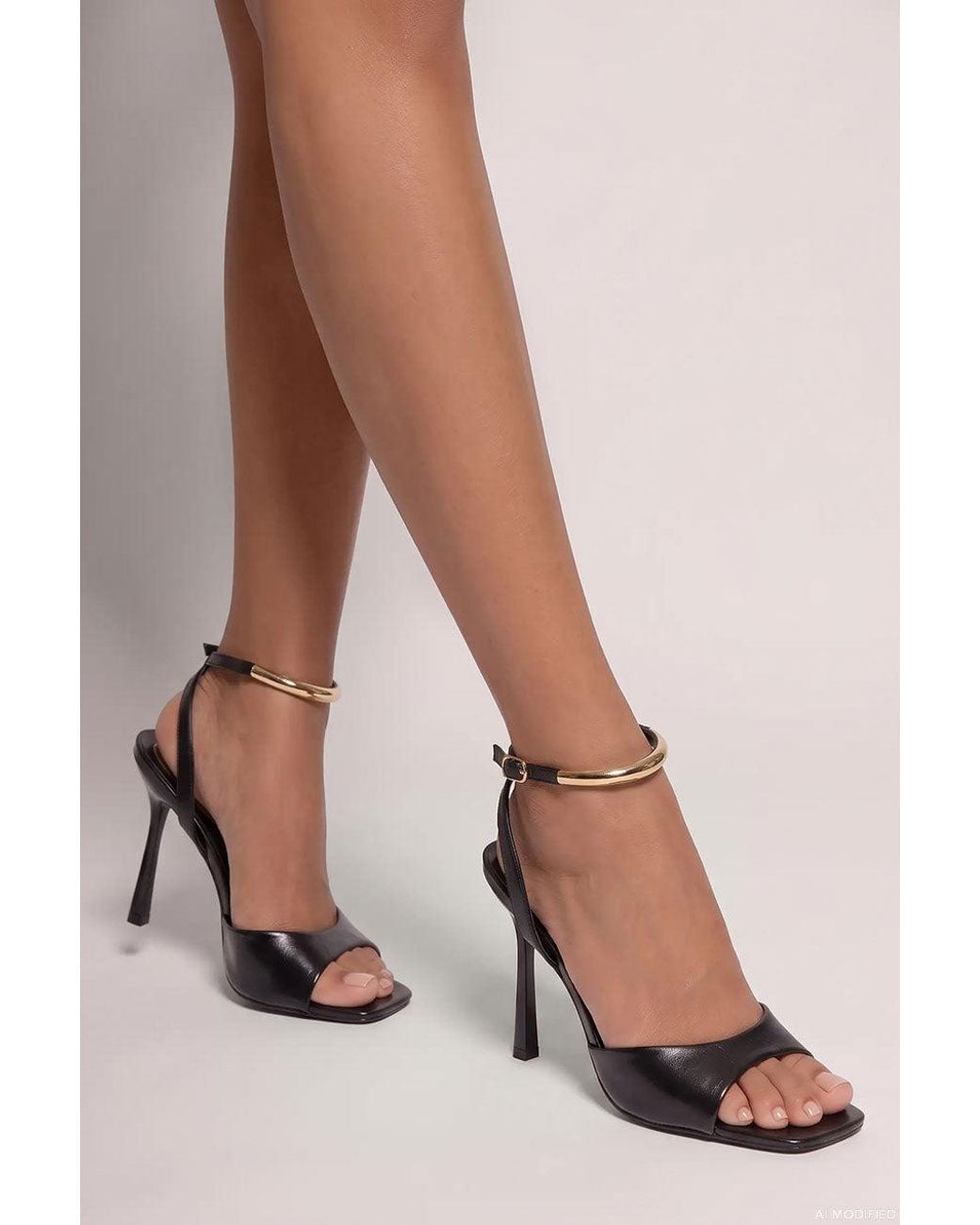 Goddiva Black Square Toe High Heel Sandals With Ankle Strap