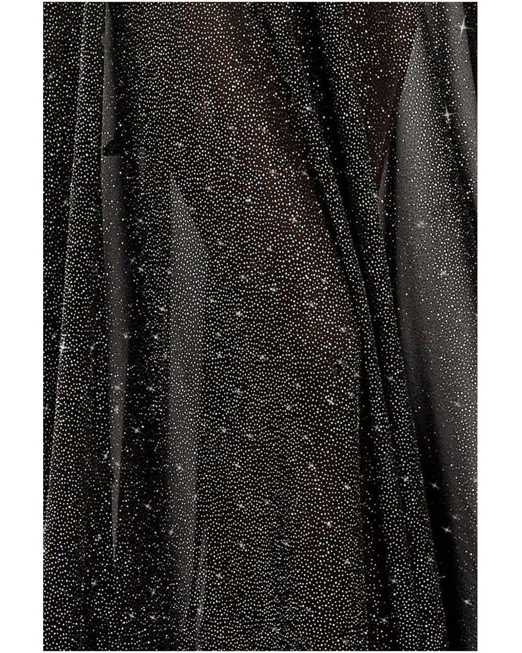 Goddiva Black Compact Crepe Lace Up Corset With Gathered A-Line Glitter Chiffon Maxi Skirt & Scarf